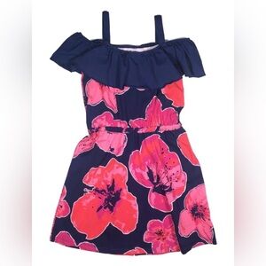 Three Friends Girls Blue and Pink cold shoulder Dress - size 5